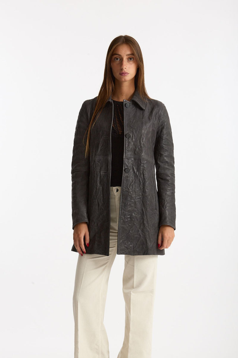 Soprabito in pelle grigio donna Myskin - 2