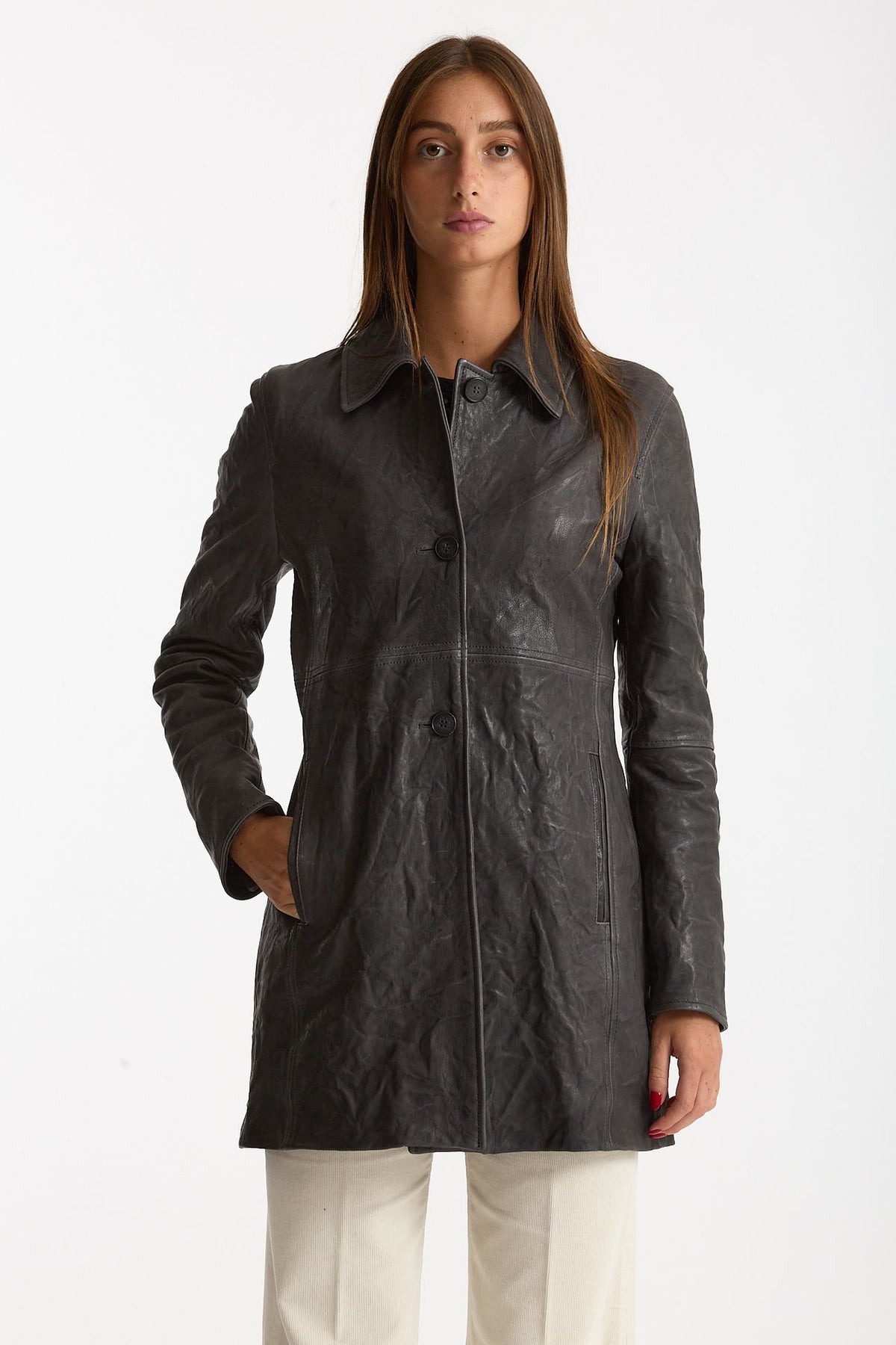 Soprabito in pelle grigio donna Myskin - 4