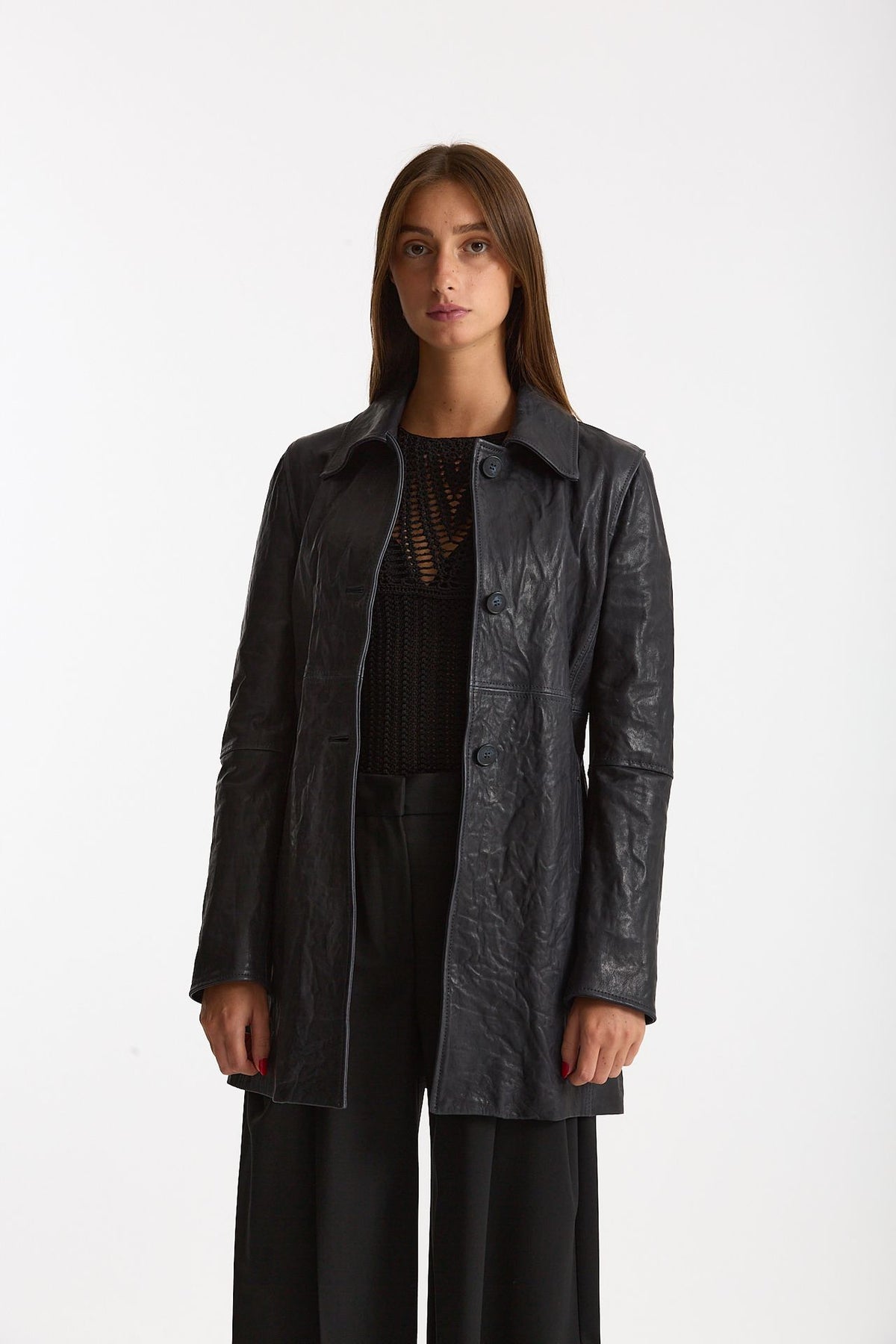 Soprabito in pelle blu donna Myskin - 1