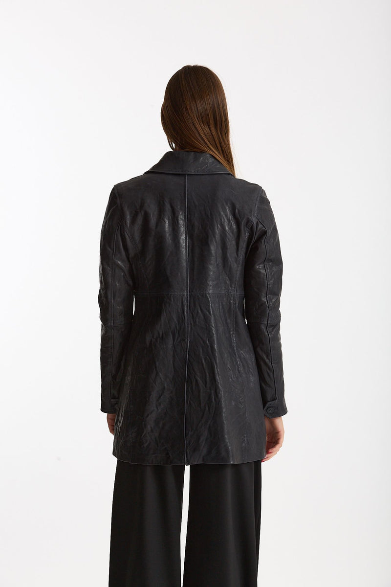 Soprabito in pelle blu donna Myskin - 3