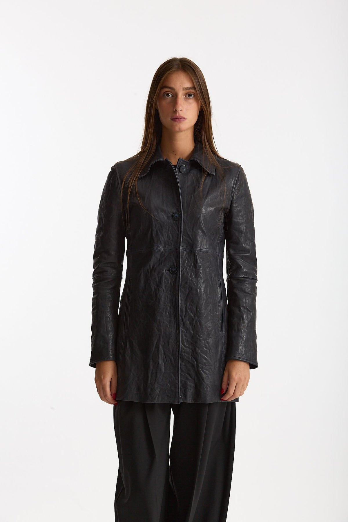 Soprabito in pelle blu donna Myskin - 5