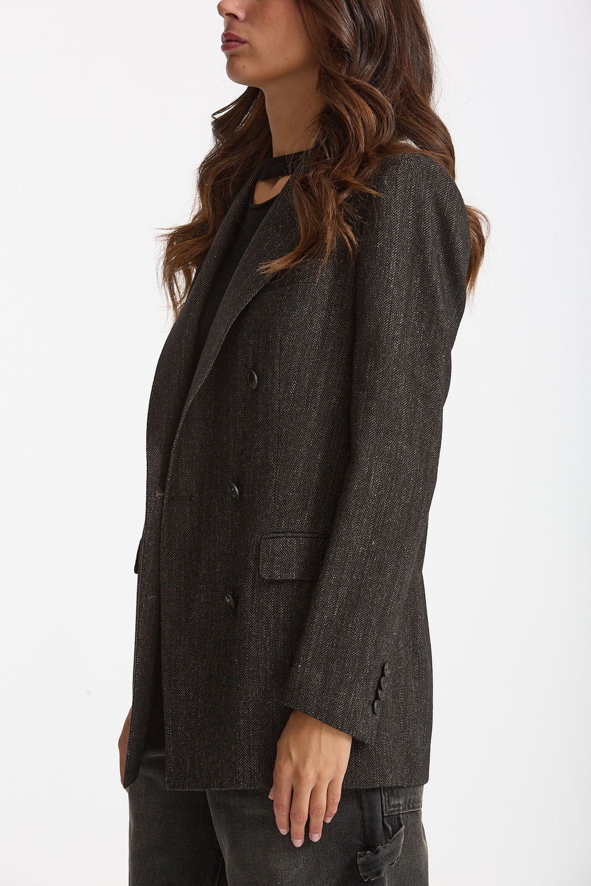 Blazer over JASMINE spigato nero e panna donna Tagliatore - 3