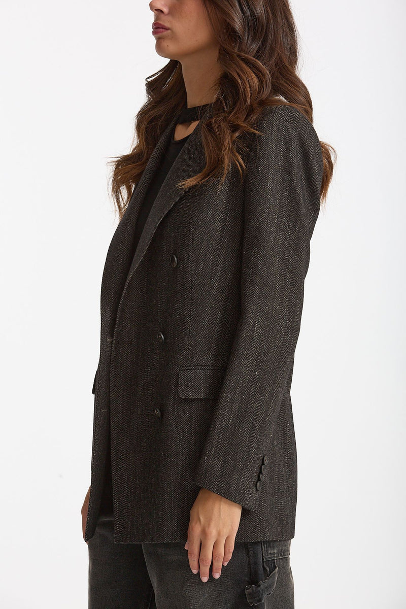 Blazer over JASMINE spigato nero e panna donna Tagliatore - 3
