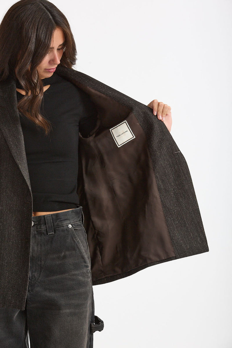 Blazer over JASMINE spigato nero e panna donna Tagliatore - 5