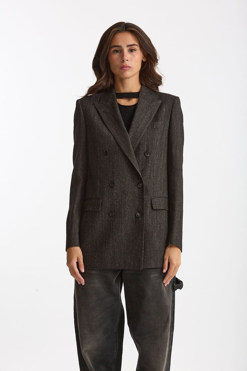 Blazer over JASMINE spigato nero e panna donna Tagliatore - 6