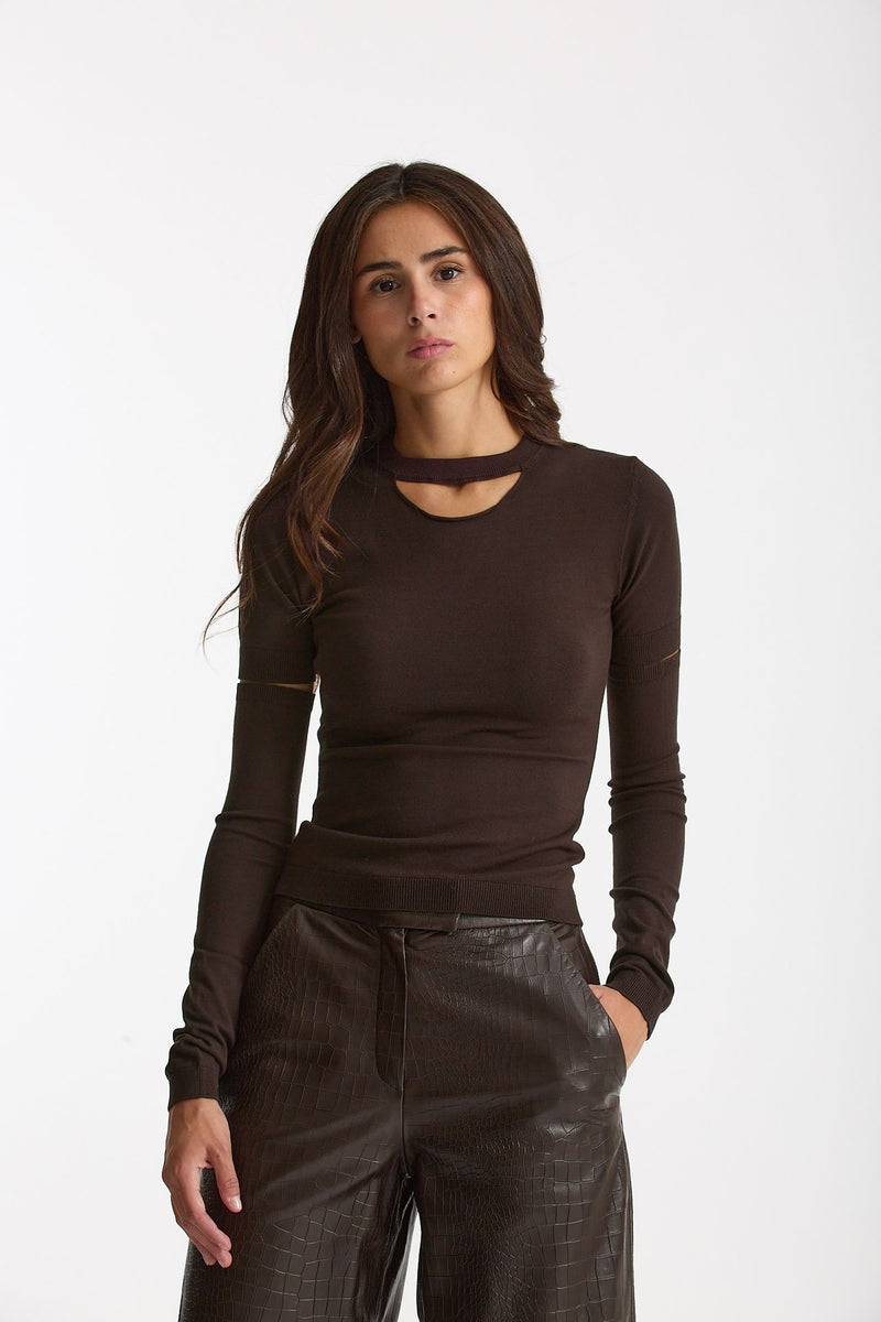 Maglia con manicotti marrone donna Federica tosi - 1
