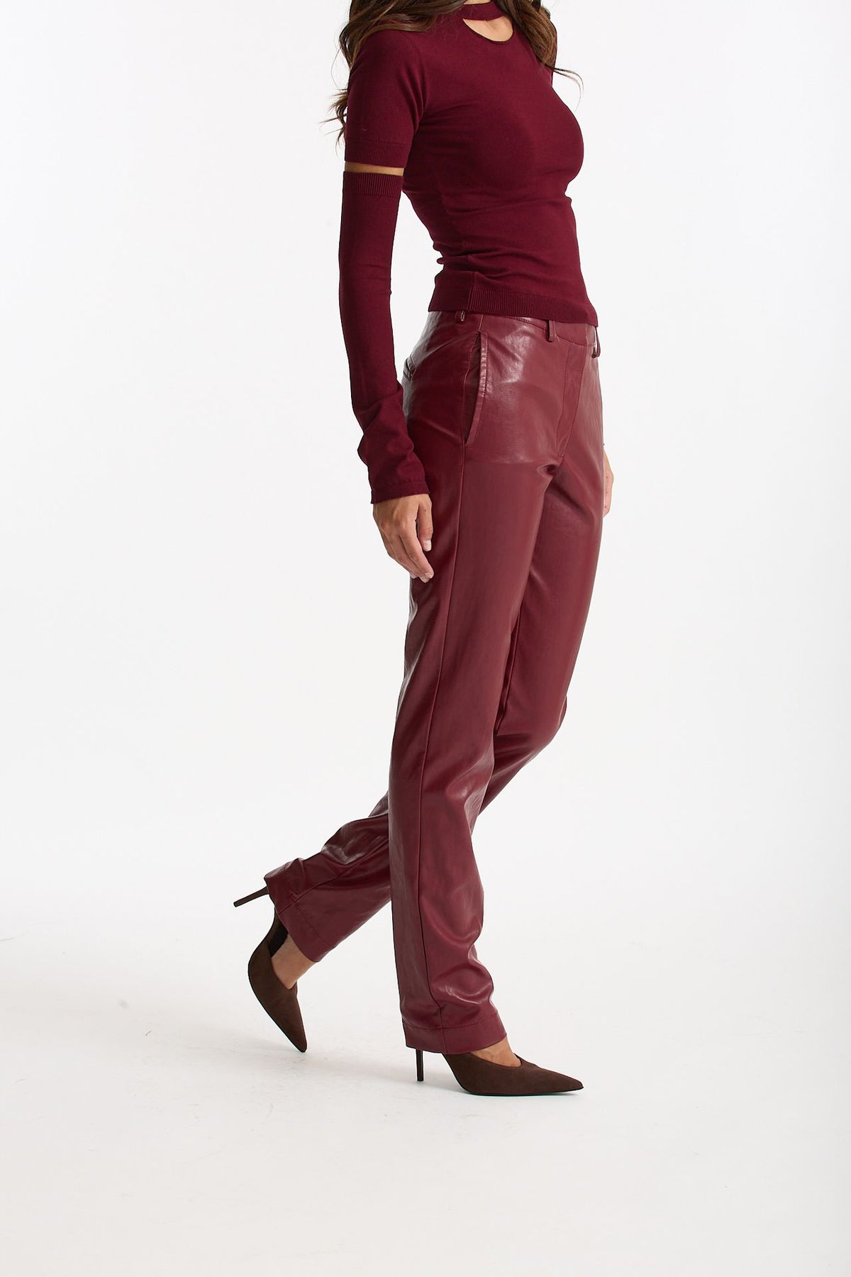 Pantalone slim in ecopelle bordeaux donna Federica tosi - 4