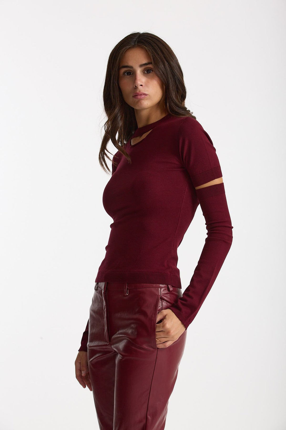 Maglia con manicotti bordeaux donna Federica tosi - 3