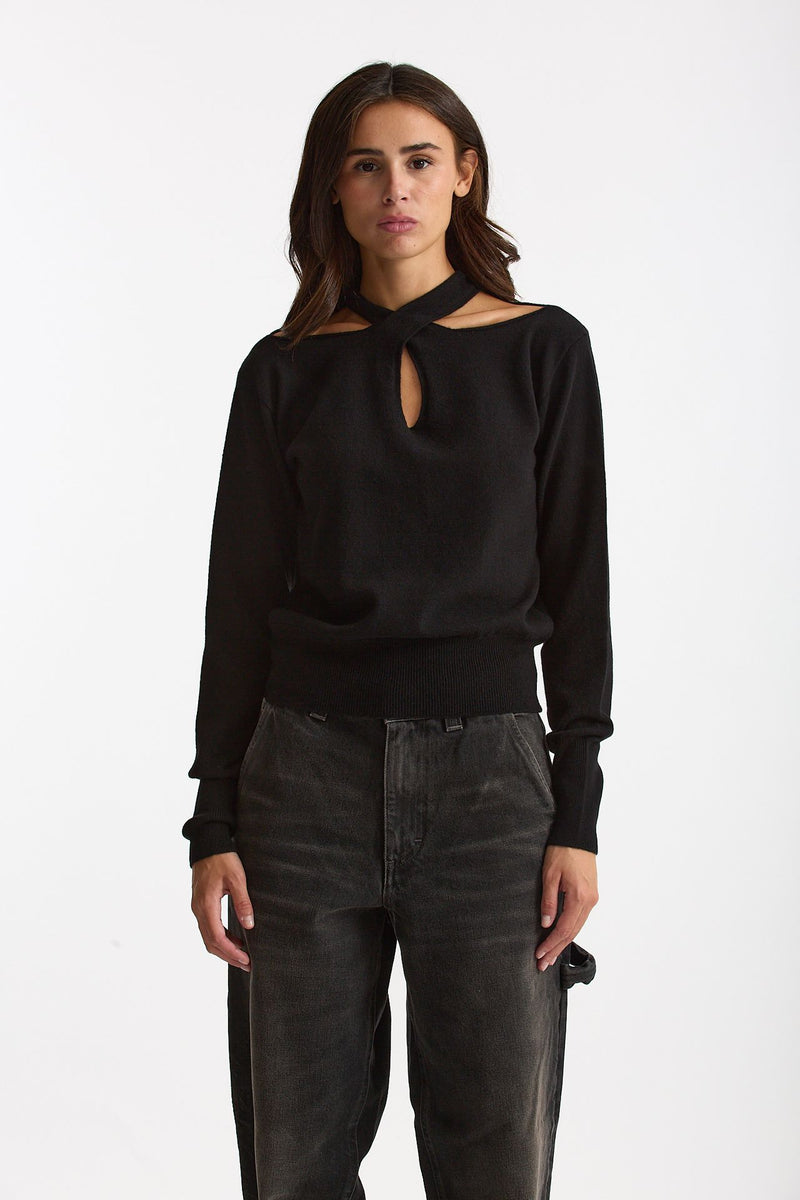 Maglia incrociata lana/cashmere nero donna Federica tosi - 1