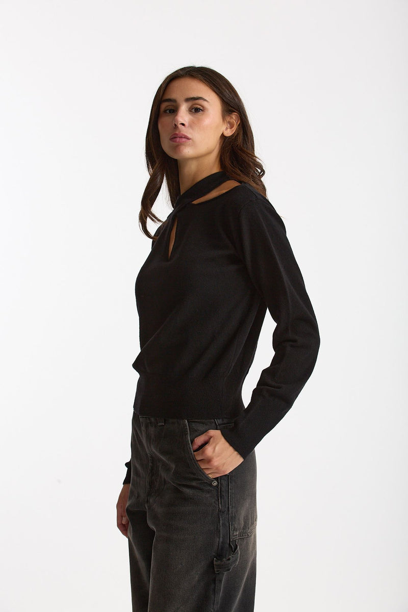Maglia incrociata lana/cashmere nero donna Federica tosi - 2