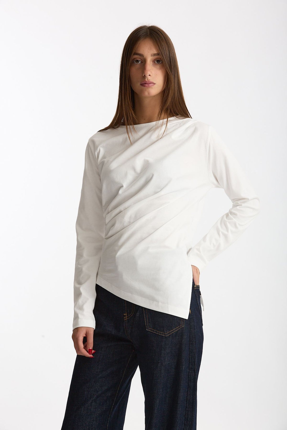 T-shirt asimmetrica bianco donna Woc - 4