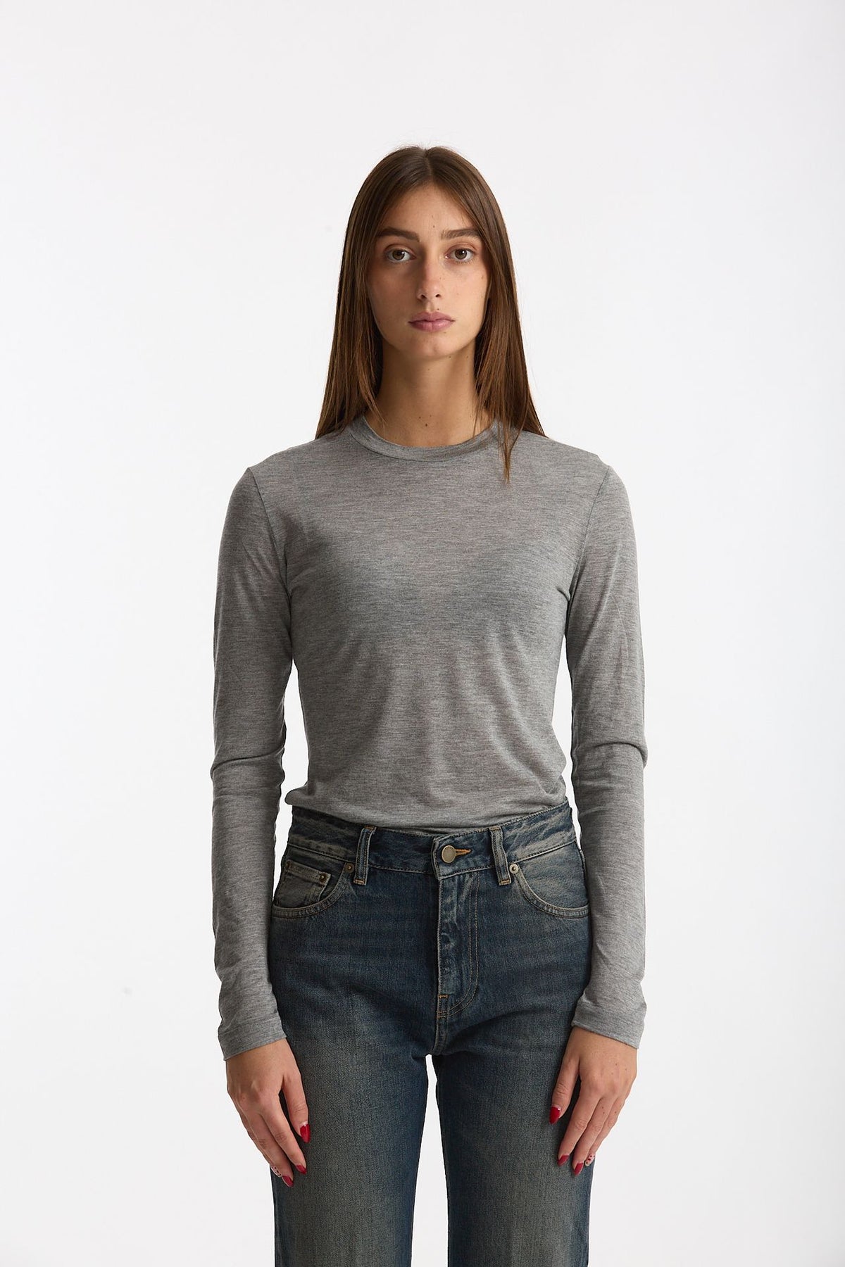 T- shirt maniche lunghe grigio mélange donna Woc - 2