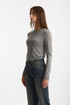 T- shirt maniche lunghe grigio mélange donna Woc - 3