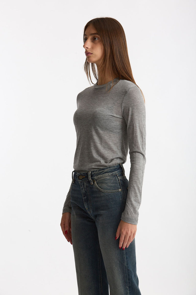 T- shirt maniche lunghe grigio mélange donna Woc - 3