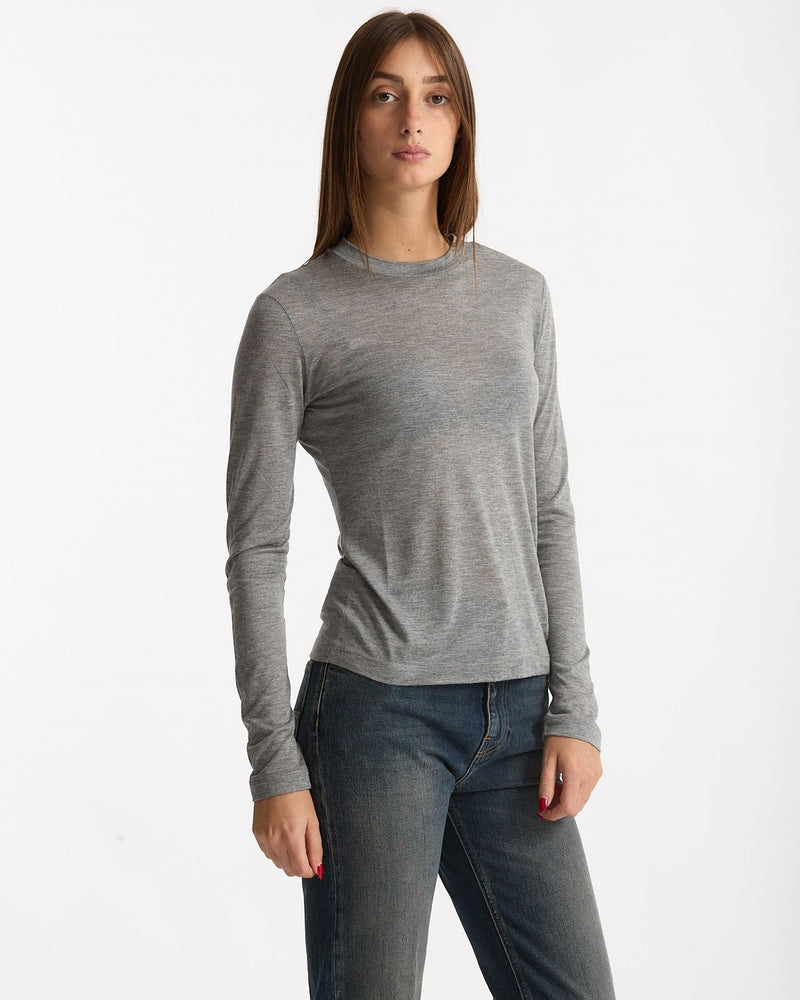 T- shirt maniche lunghe grigio mélange donna Woc