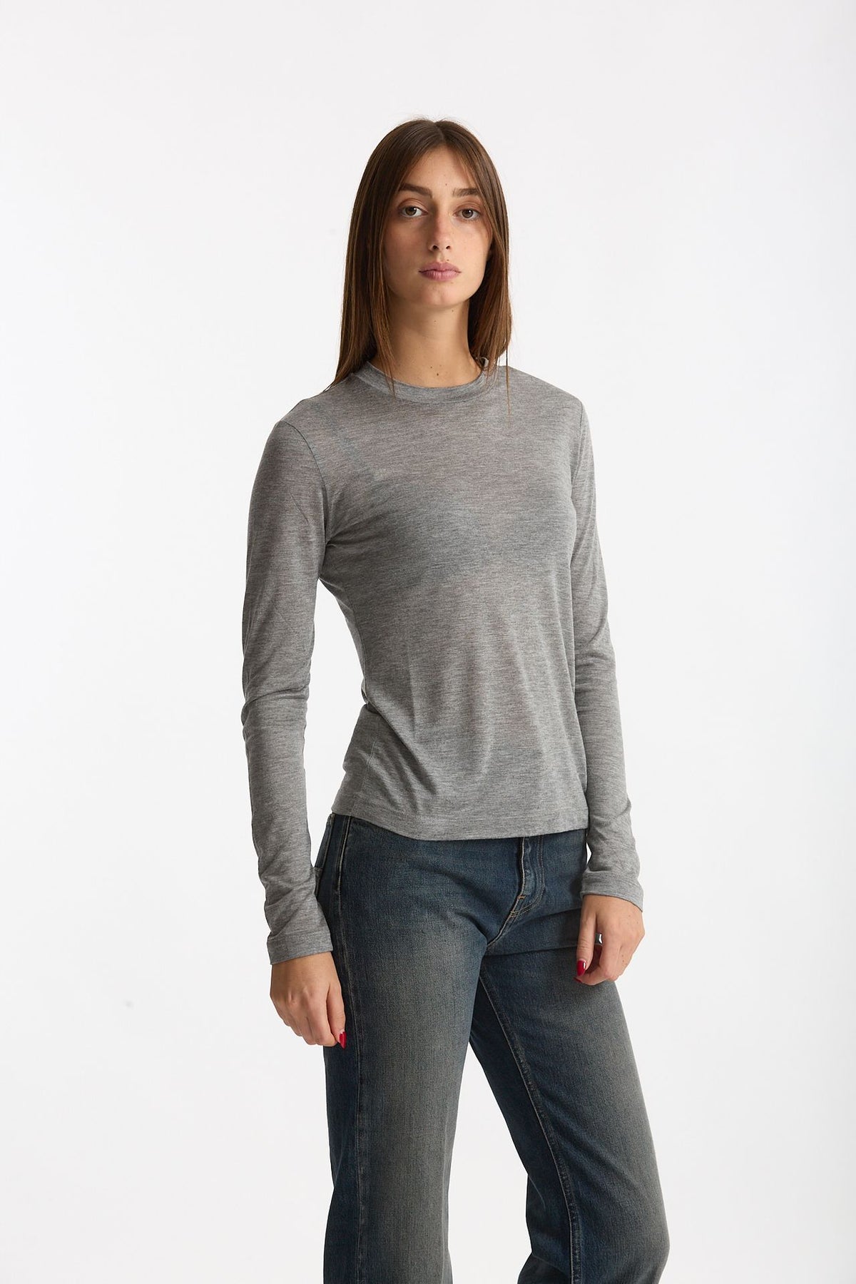 T- shirt maniche lunghe grigio mélange donna Woc - 5