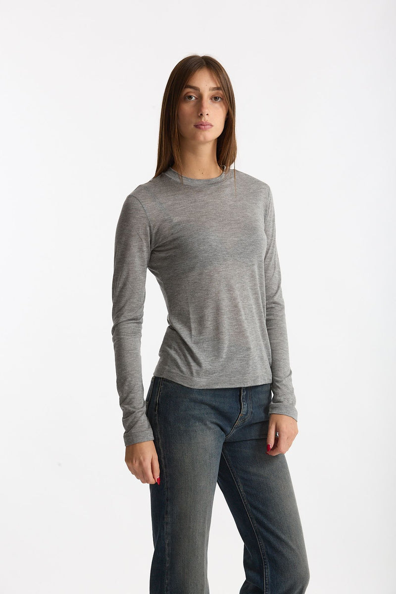 T- shirt maniche lunghe grigio mélange donna Woc - 5