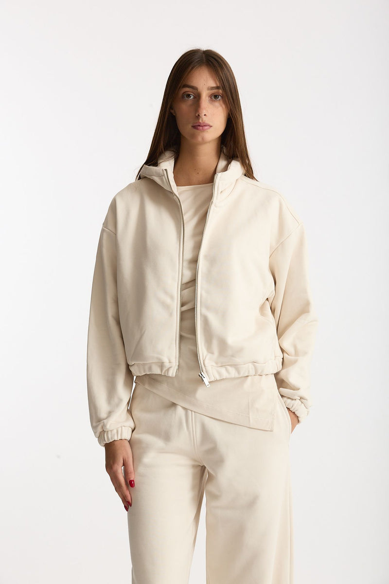 Felpa crop con zip beige donna Woc - 1