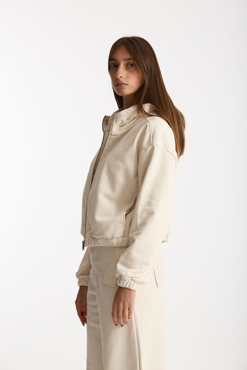 Felpa crop con zip beige donna Woc - 2