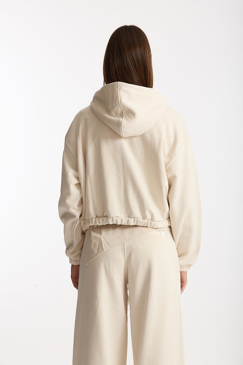 Felpa crop con zip beige donna Woc - 3