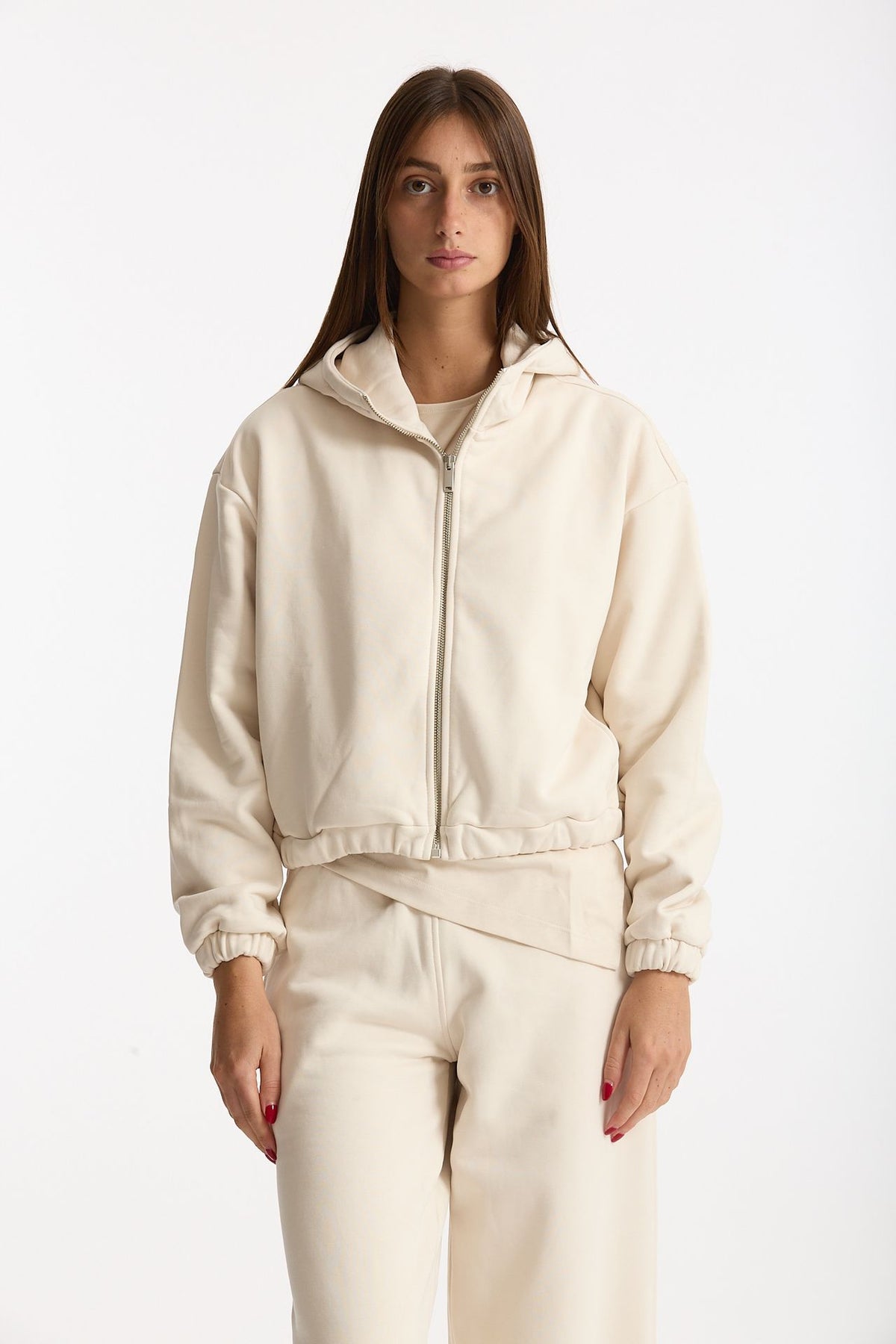 Felpa crop con zip beige donna Woc - 4