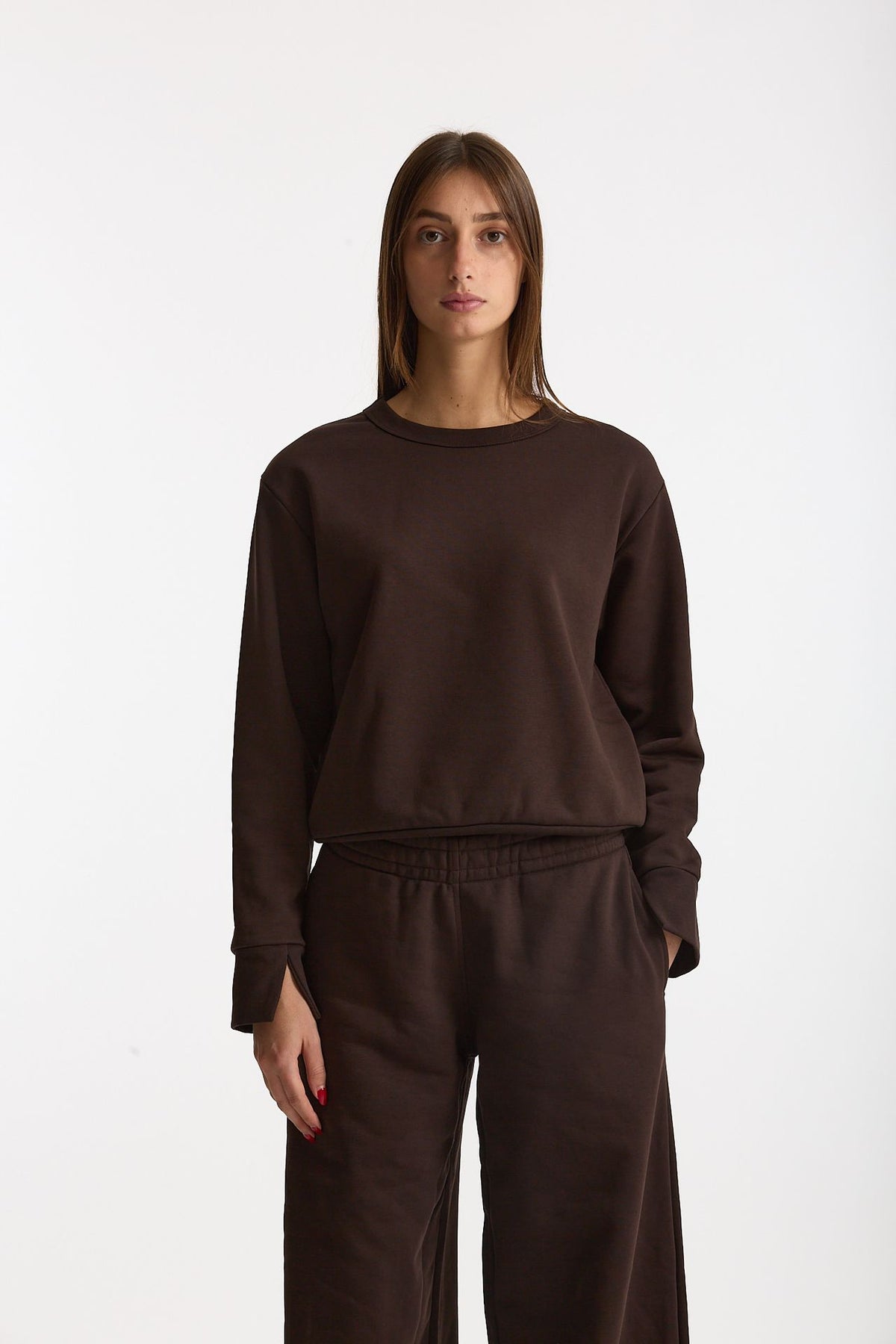 Felpa girocollo marrone donna Woc - 2