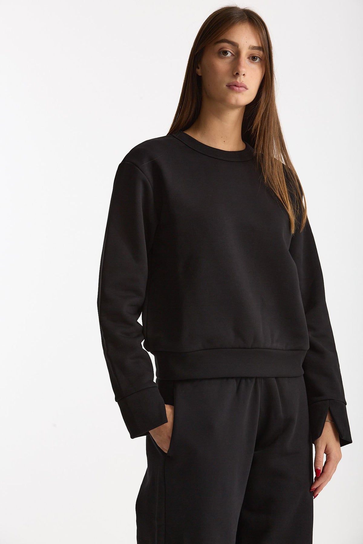Felpa girocollo nero donna Woc - 1
