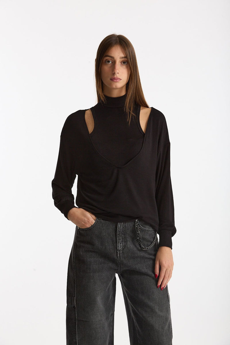 Maglia doppia nero donna Woc - 1