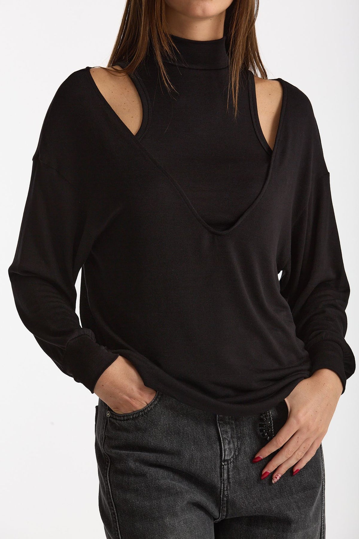 Maglia doppia nero donna Woc - 3