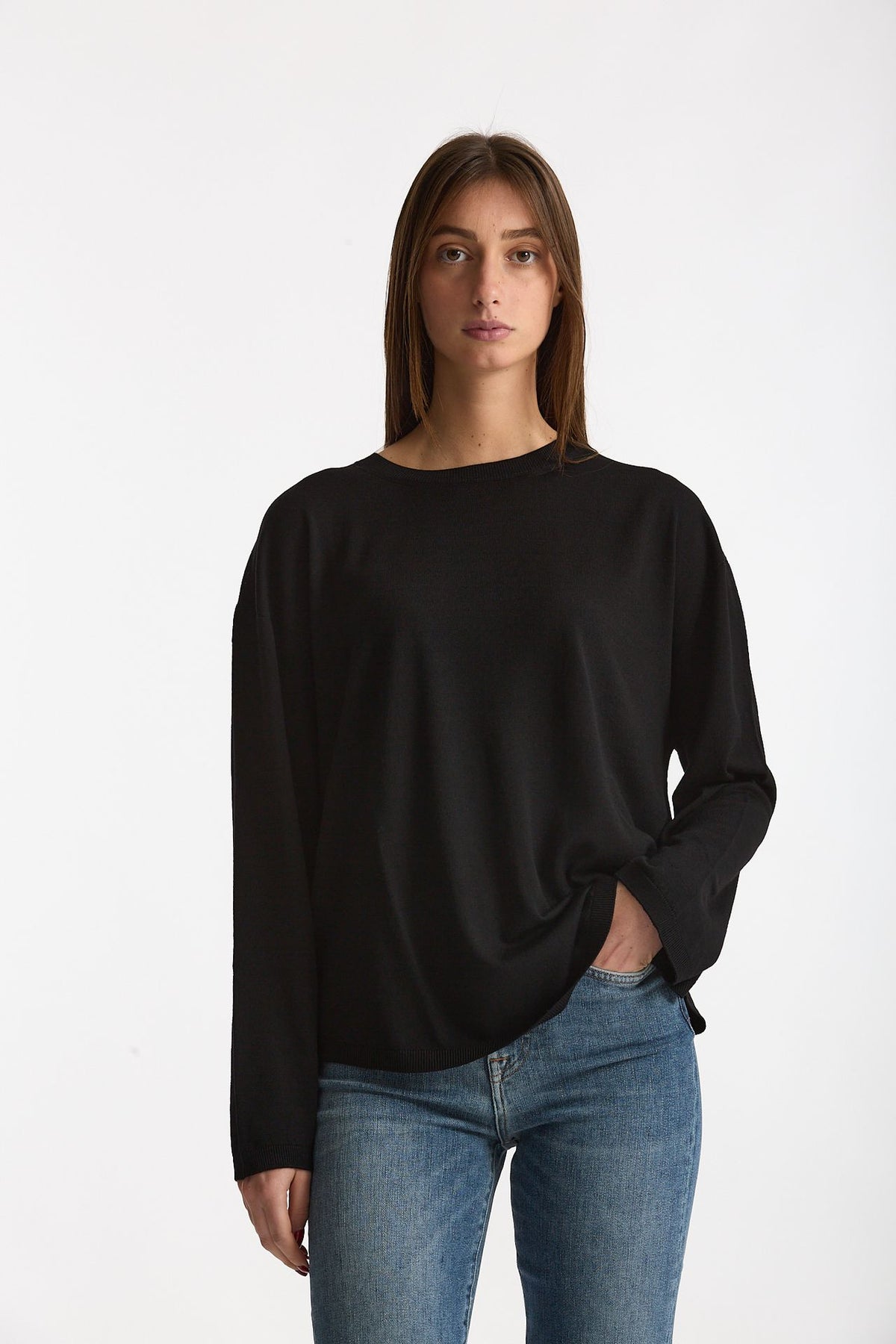 Maglia girocollo in flexwool nero donna Zanone - 1