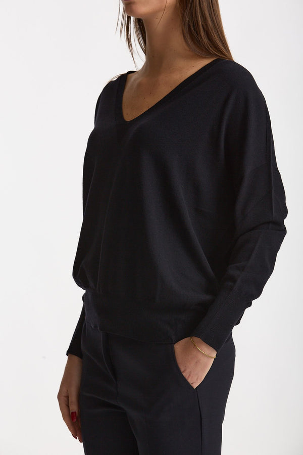 Maglia scollo a v in flexwool blu donna Zanone