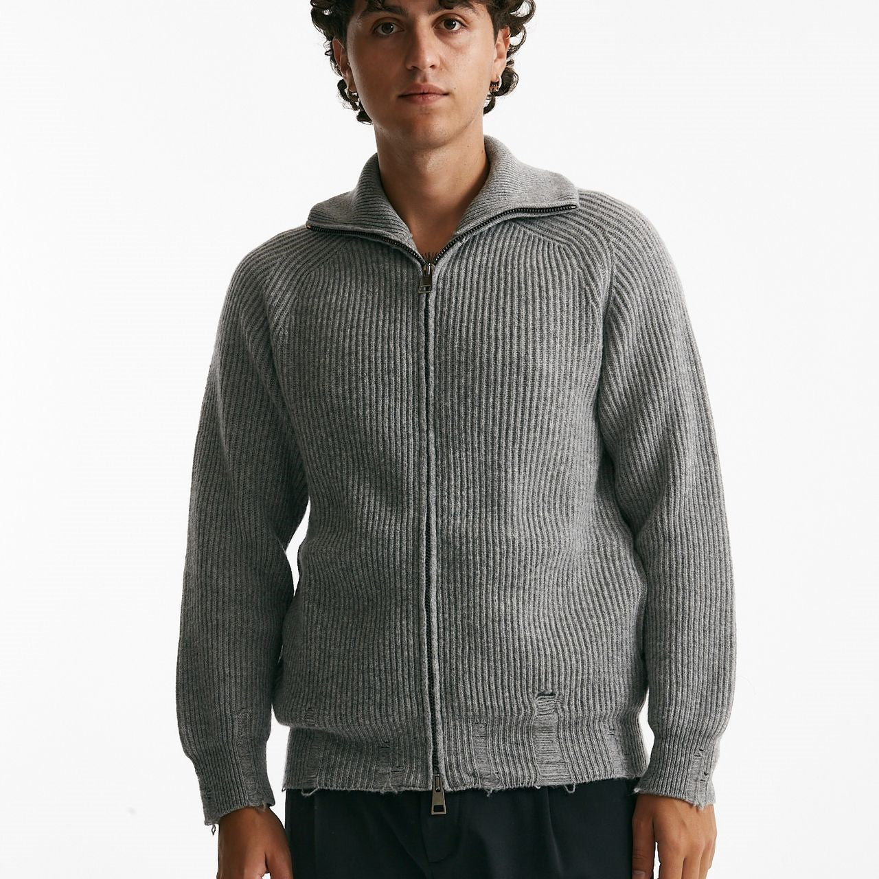 maglia full zip in lana e cashmere grigio uomo Atomo factory - 8