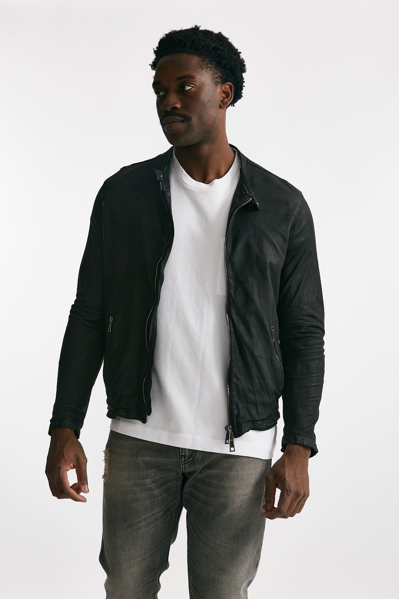 biker in pelle lavata nero uomo Giorgio brato - 1