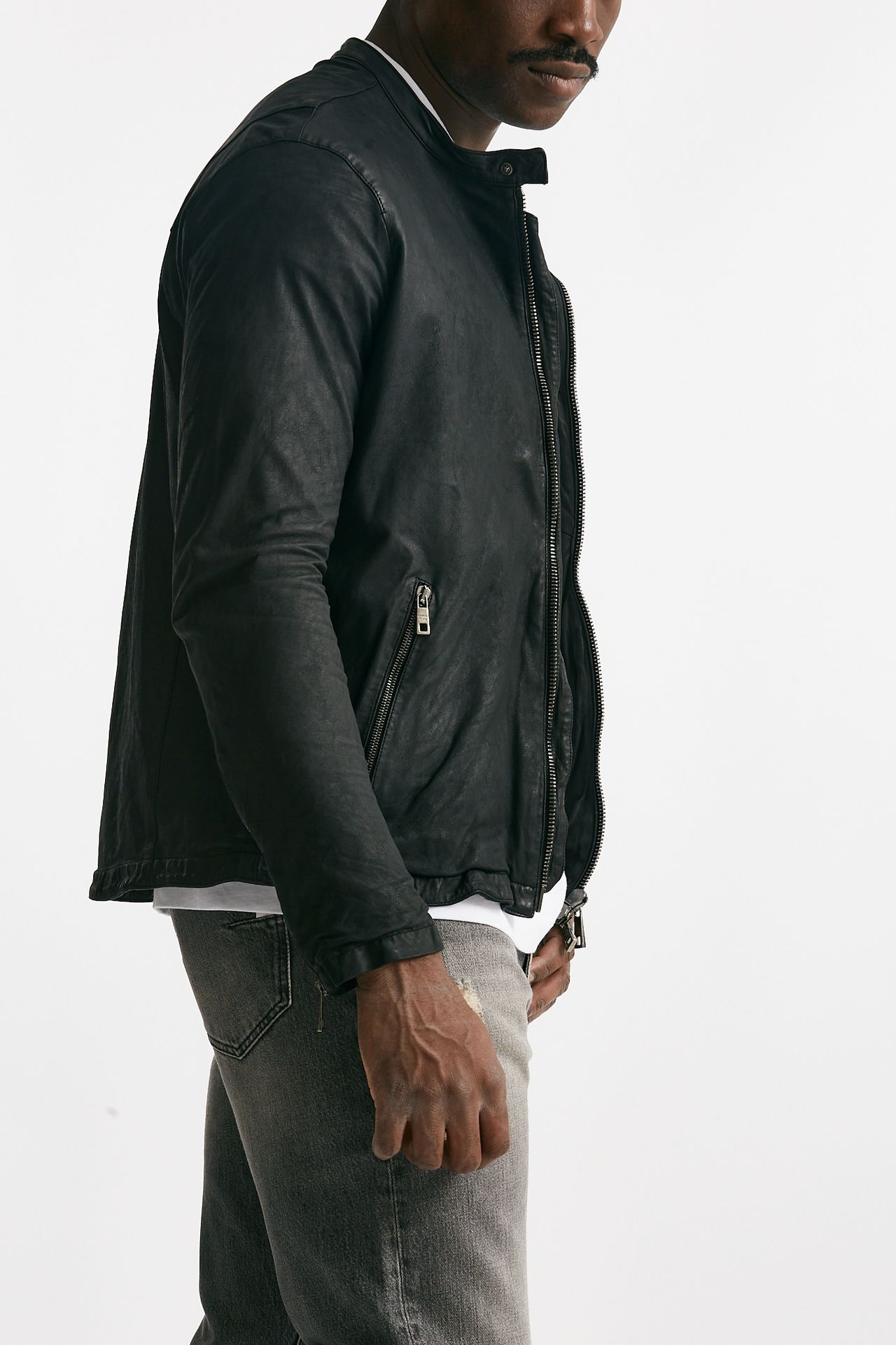 biker in pelle lavata nero uomo Giorgio brato - 4