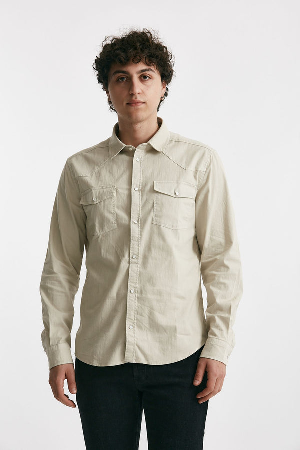 camicia in cotone stretch denim chiaro uomo Dondup