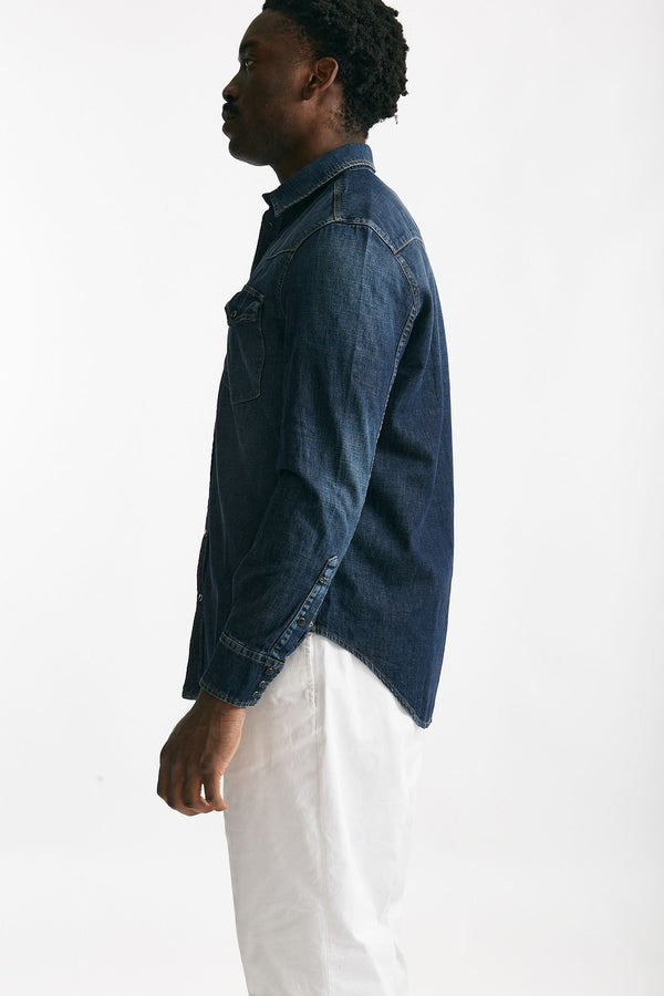 camicia in cotone fermo denim scuro uomo Dondup