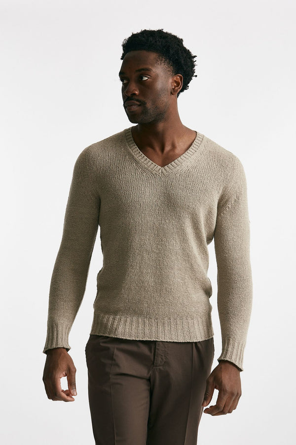 maglia in cotone scollo a v beige uomo Drumohr