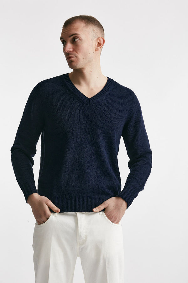 maglia in cotone scollo a v blu uomo Drumohr