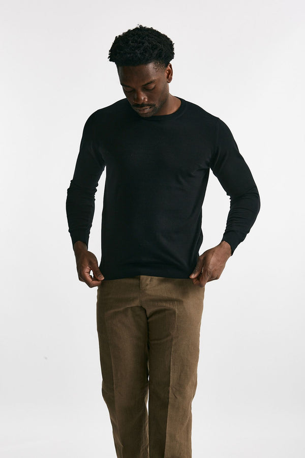 maglia in cotone girocollo nero uomo Drumohr