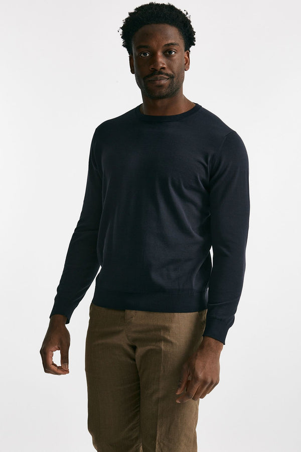 maglia in cotone girocollo blu uomo Drumohr