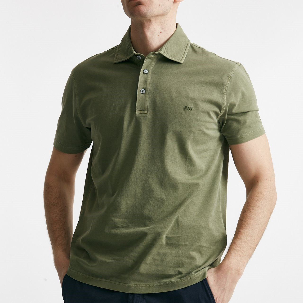 polo in cotone lavato verde uomo Fay - 6