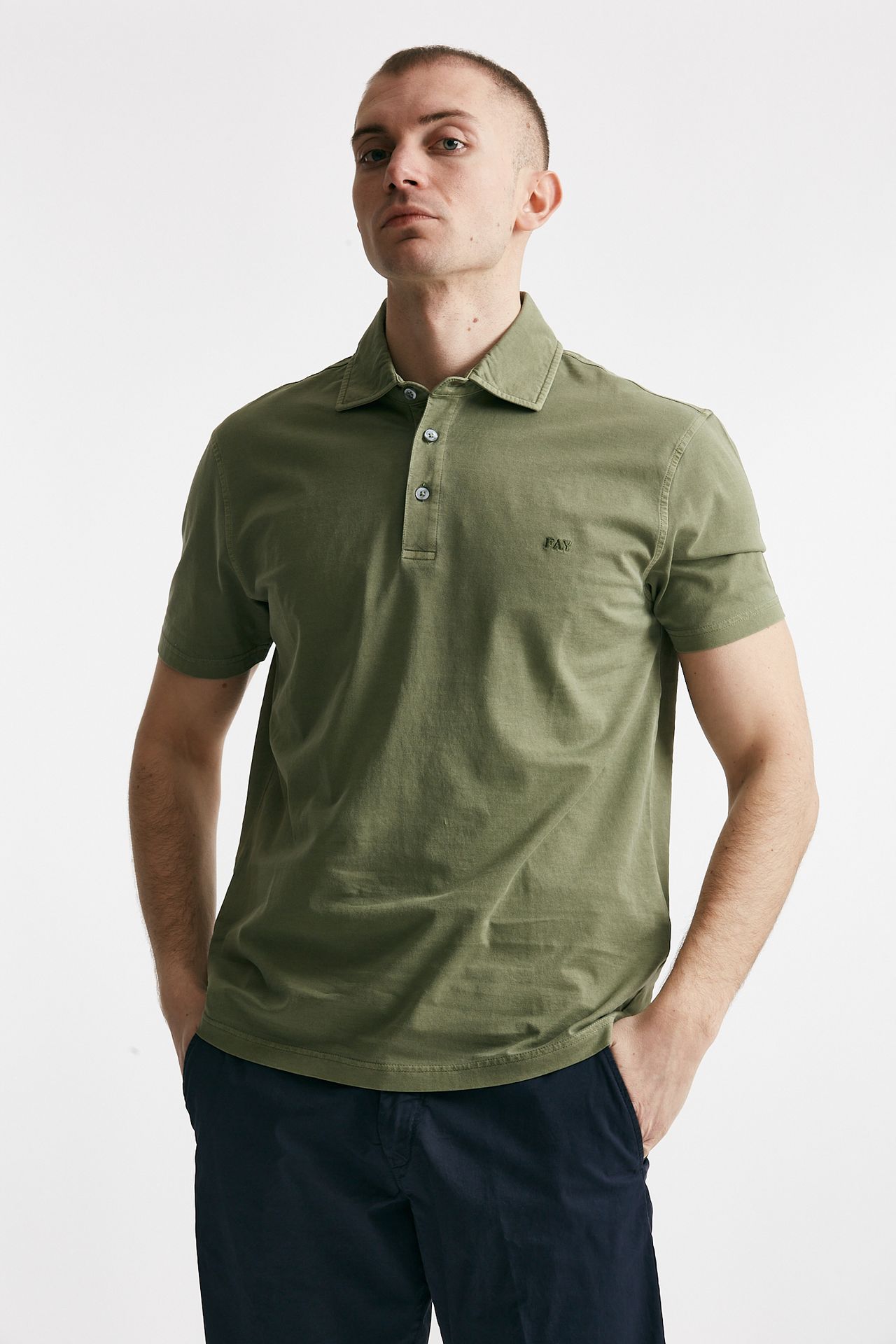 polo in cotone lavato verde uomo Fay - 1