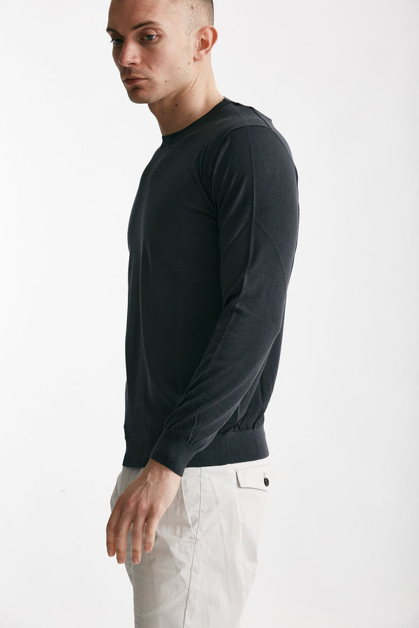 maglia in cotone e seta grigio scuro uomo Kangra