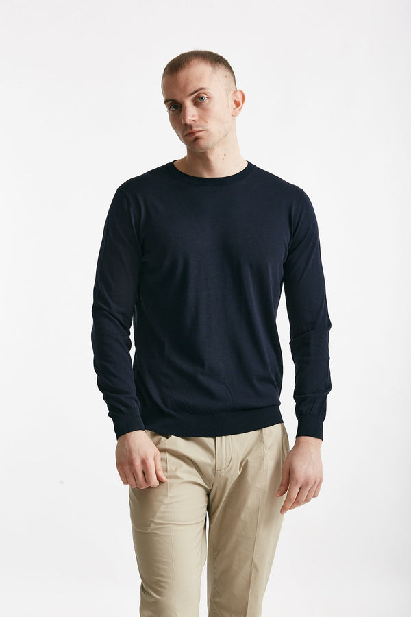 maglia in cotone e seta blu uomo Kangra