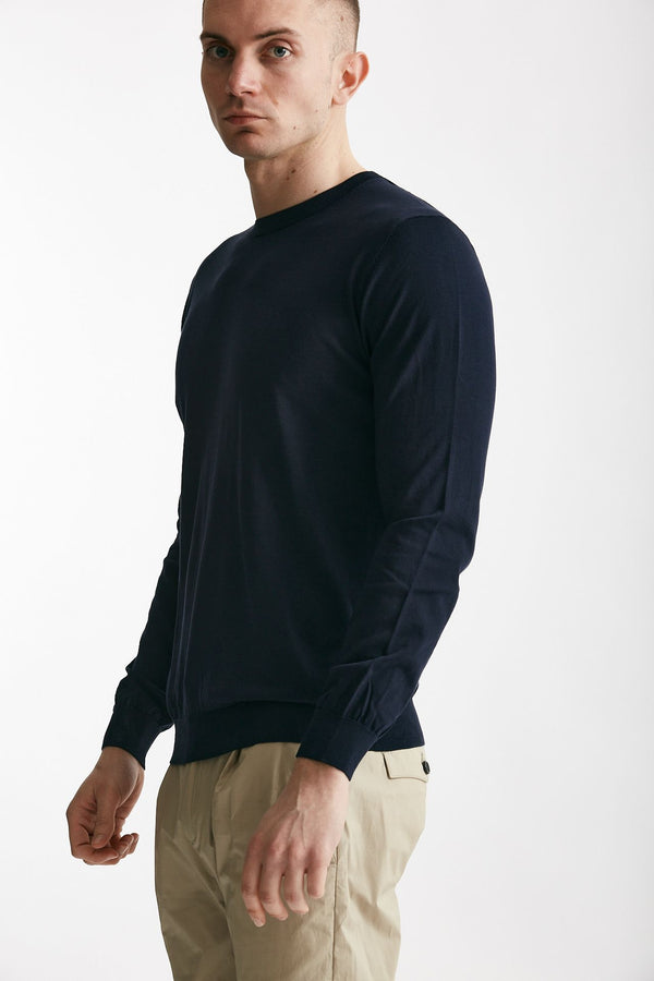 maglia in cotone e seta blu uomo Kangra