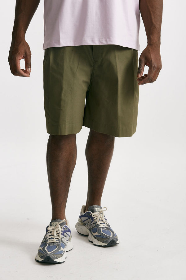 bermuda gamba ampia in cotone verde uomo Laneus
