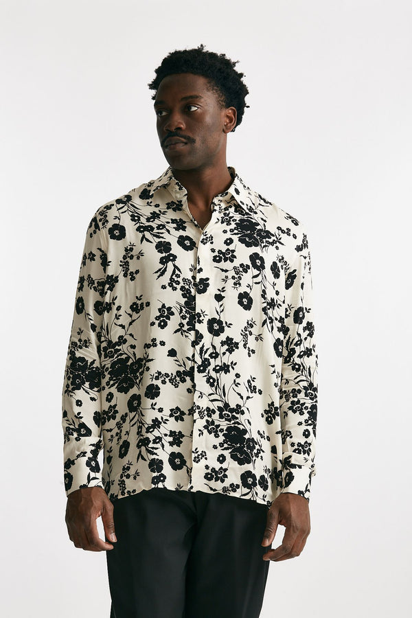 camicia in viscosa fantasia bianco e nero uomo Laneus