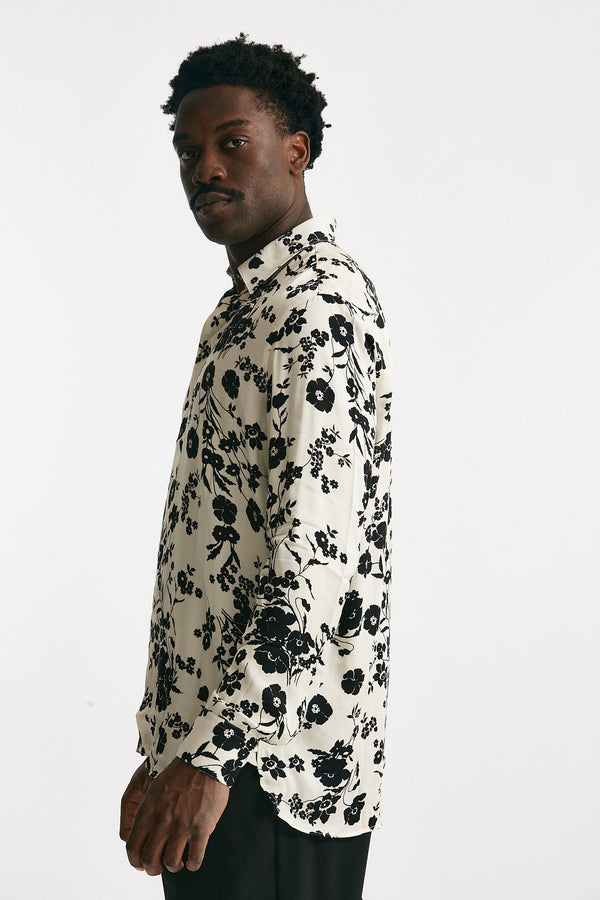 camicia in viscosa fantasia bianco e nero uomo Laneus