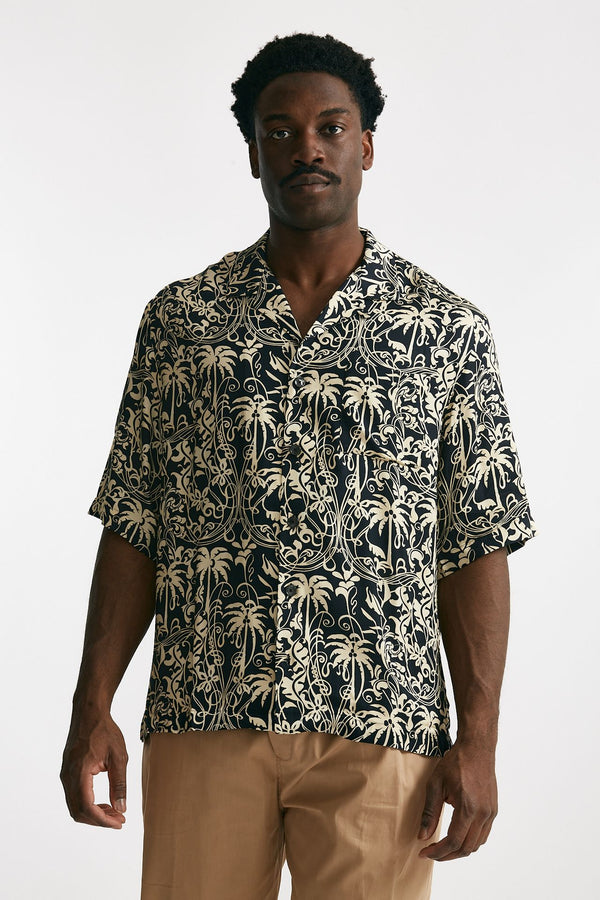 camicia in viscosa fantasia blu e panna uomo Laneus