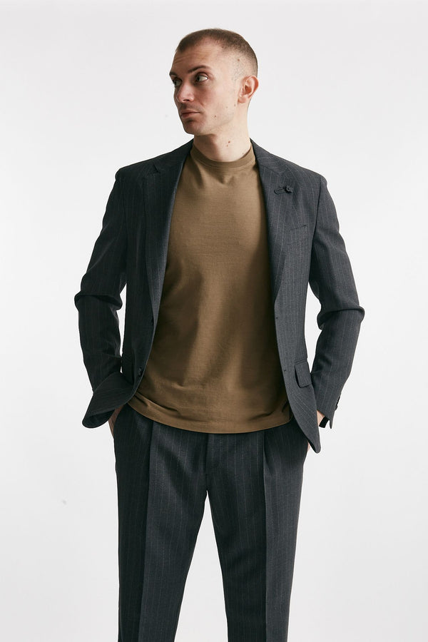 abito monopetto gessato in lana grigio uomo Lardini